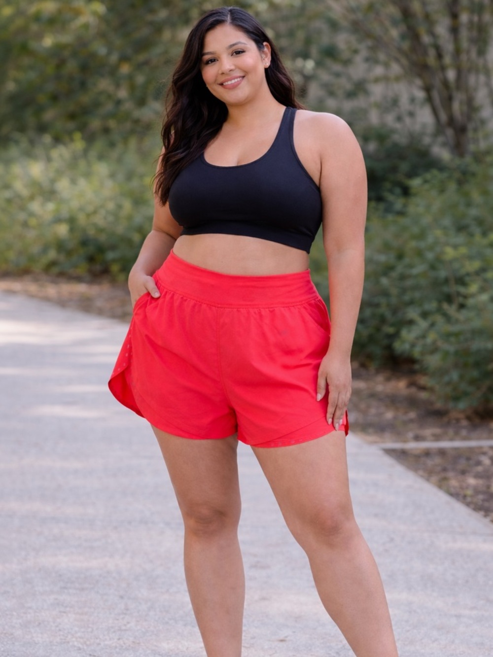 Plus-Size Women's Red Athletic Shorts with Elastic Waist